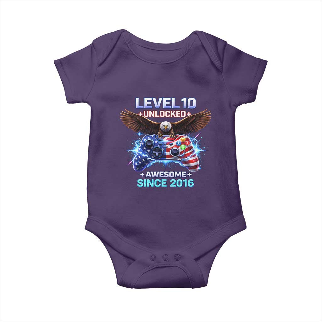 Funny 10th Birthday Baby Onesie Level 10 Unlocked Awesome Since 2016 USA Gamer