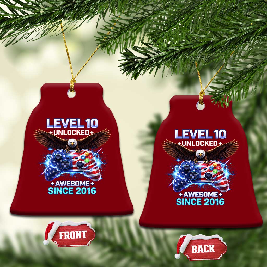 Funny 10th Birthday Ceramic Ornament Level 10 Unlocked Awesome Since 2016 USA Gamer