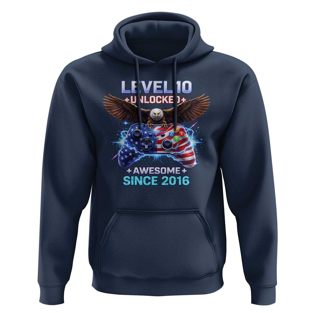 Funny 10th Birthday Hoodie Level 10 Unlocked Awesome Since 2016 USA Gamer