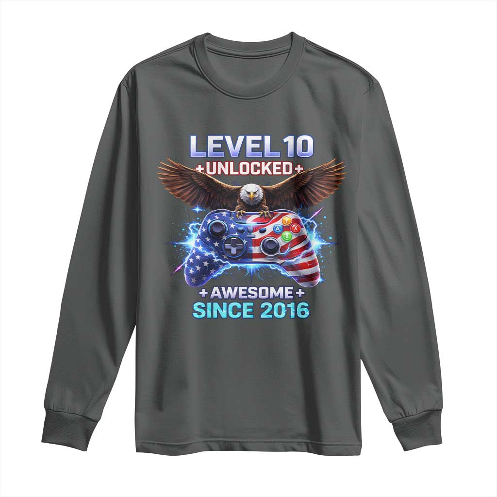 Funny 10th Birthday Long Sleeve Shirt Level 10 Unlocked Awesome Since 2016 USA Gamer