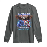 Funny 10th Birthday Long Sleeve Shirt Level 10 Unlocked Awesome Since 2016 USA Gamer