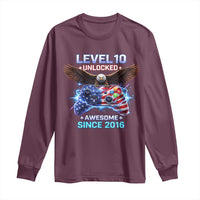 Funny 10th Birthday Long Sleeve Shirt Level 10 Unlocked Awesome Since 2016 USA Gamer