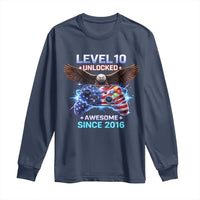 Funny 10th Birthday Long Sleeve Shirt Level 10 Unlocked Awesome Since 2016 USA Gamer