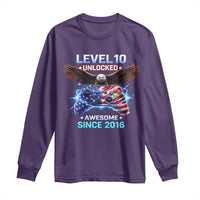 Funny 10th Birthday Long Sleeve Shirt Level 10 Unlocked Awesome Since 2016 USA Gamer