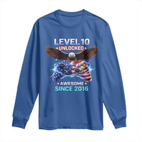 Funny 10th Birthday Long Sleeve Shirt Level 10 Unlocked Awesome Since 2016 USA Gamer
