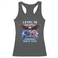 Funny 10th Birthday Racerback Tank Top Level 10 Unlocked Awesome Since 2016 USA Gamer