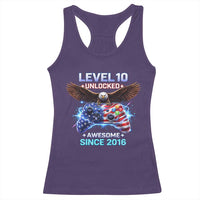 Funny 10th Birthday Racerback Tank Top Level 10 Unlocked Awesome Since 2016 USA Gamer