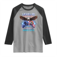 Funny 10th Birthday Raglan Shirt Level 10 Unlocked Awesome Since 2016 USA Gamer