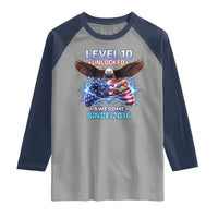 Funny 10th Birthday Raglan Shirt Level 10 Unlocked Awesome Since 2016 USA Gamer