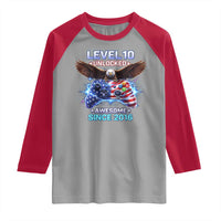 Funny 10th Birthday Raglan Shirt Level 10 Unlocked Awesome Since 2016 USA Gamer