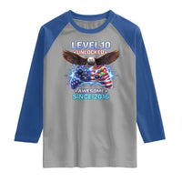 Funny 10th Birthday Raglan Shirt Level 10 Unlocked Awesome Since 2016 USA Gamer