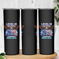 Funny 10th Birthday Skinny Tumbler Level 10 Unlocked Awesome Since 2016 USA Gamer