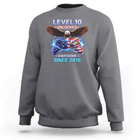 Funny 10th Birthday Sweatshirt Level 10 Unlocked Awesome Since 2016 USA Gamer