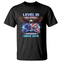 Funny 10th Birthday T Shirt Level 10 Unlocked Awesome Since 2016 USA Gamer