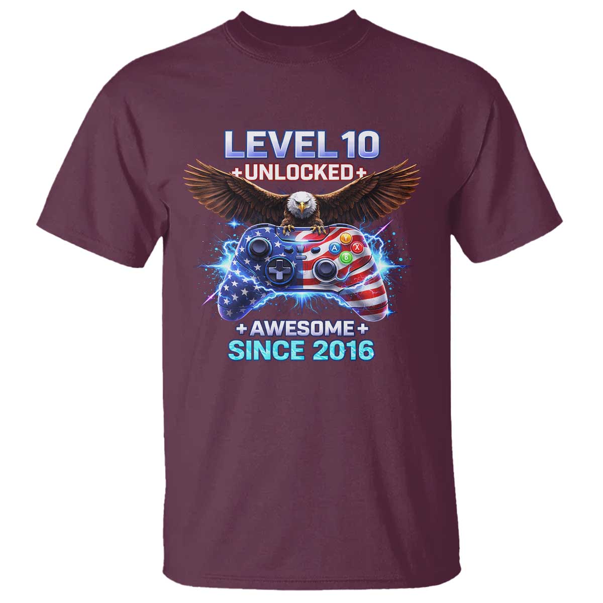 Funny 10th Birthday T Shirt Level 10 Unlocked Awesome Since 2016 USA Gamer