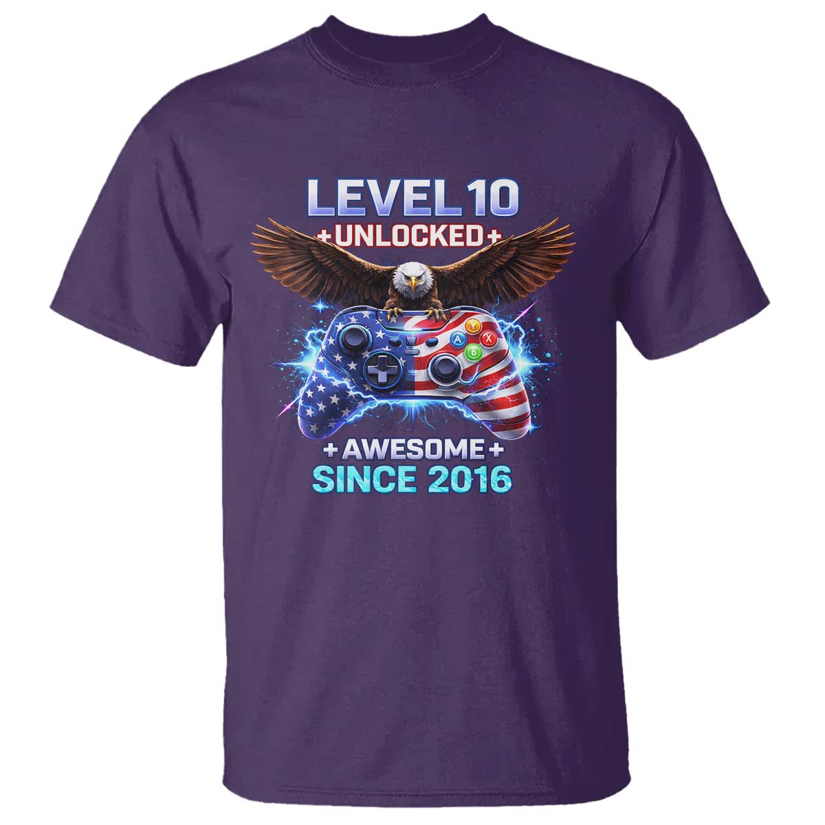 Funny 10th Birthday T Shirt Level 10 Unlocked Awesome Since 2016 USA Gamer