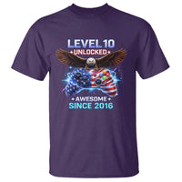 Funny 10th Birthday T Shirt Level 10 Unlocked Awesome Since 2016 USA Gamer