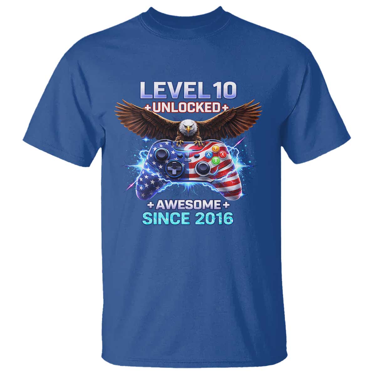 Funny 10th Birthday T Shirt Level 10 Unlocked Awesome Since 2016 USA Gamer