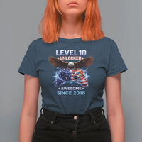 Funny 10th Birthday T Shirt For Women Level 10 Unlocked Awesome Since 2016 USA Gamer