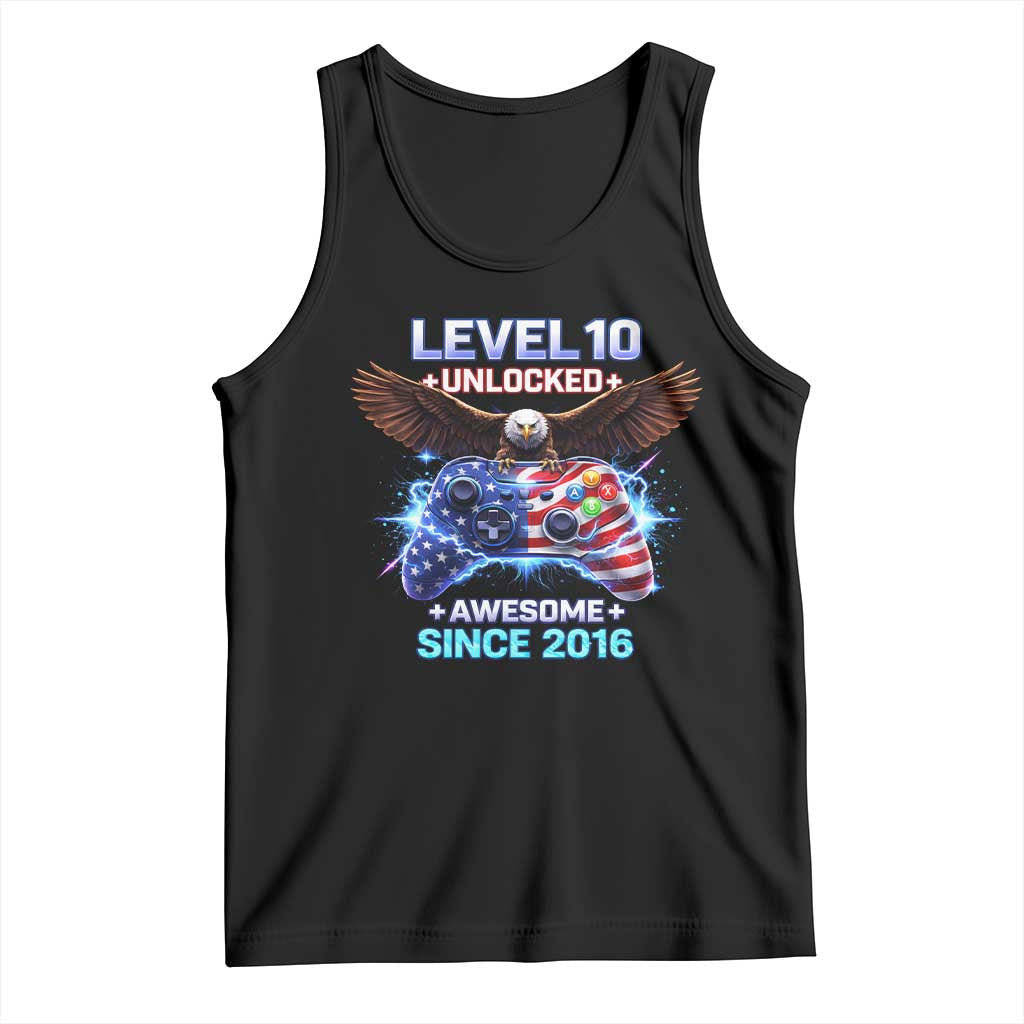 Funny 10th Birthday Tank Top Level 10 Unlocked Awesome Since 2016 USA Gamer
