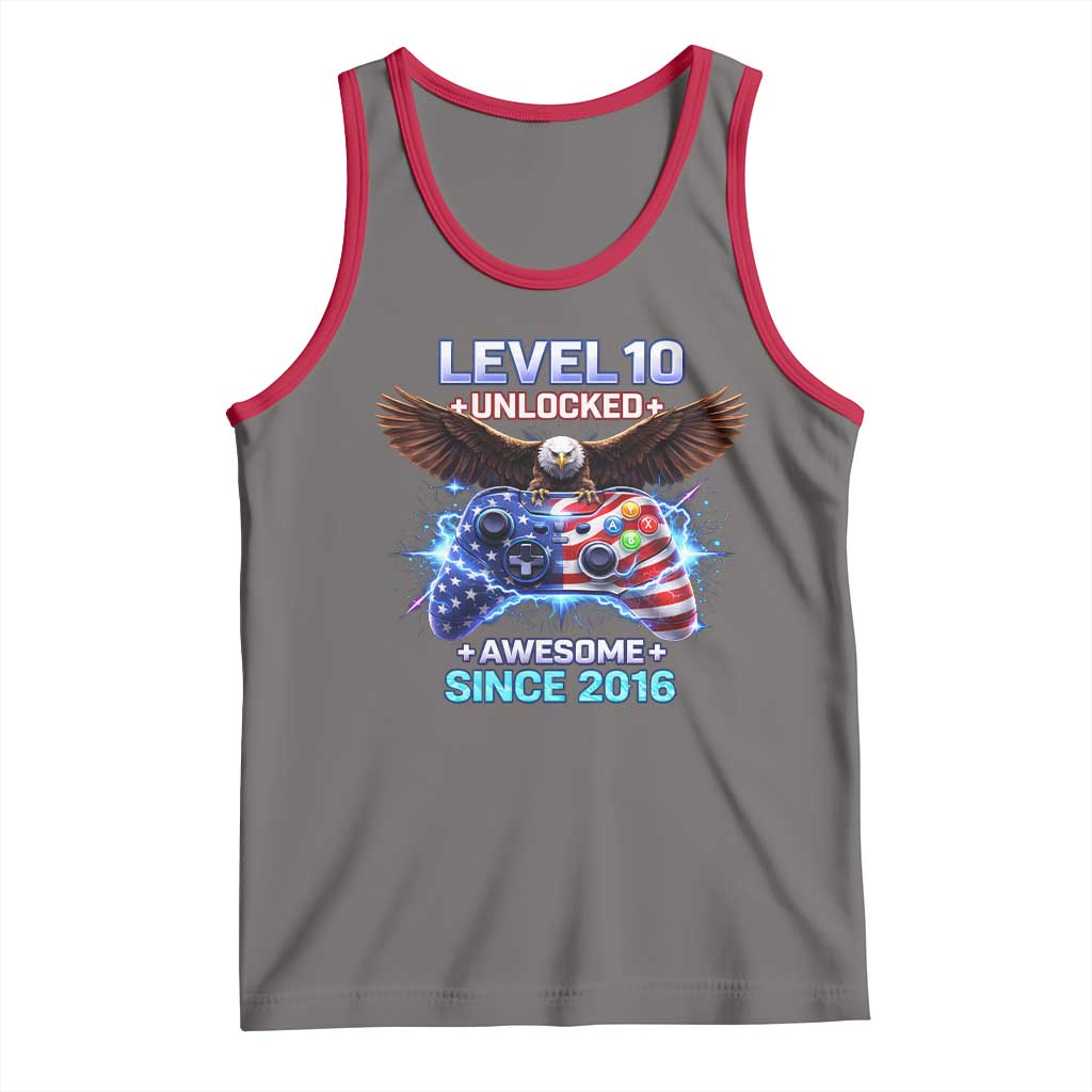 Funny 10th Birthday Tank Top Level 10 Unlocked Awesome Since 2016 USA Gamer