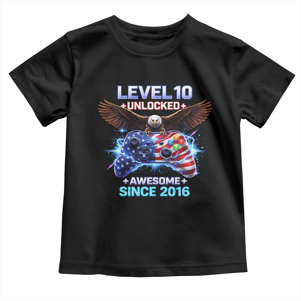 Funny 10th Birthday Toddler T Shirt Level 10 Unlocked Awesome Since 2016 USA Gamer