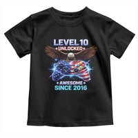 Funny 10th Birthday Toddler T Shirt Level 10 Unlocked Awesome Since 2016 USA Gamer
