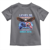 Funny 10th Birthday Toddler T Shirt Level 10 Unlocked Awesome Since 2016 USA Gamer