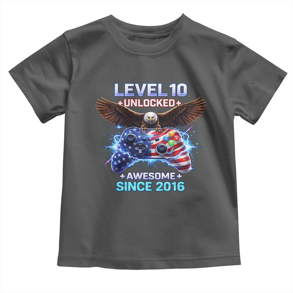 Funny 10th Birthday Toddler T Shirt Level 10 Unlocked Awesome Since 2016 USA Gamer