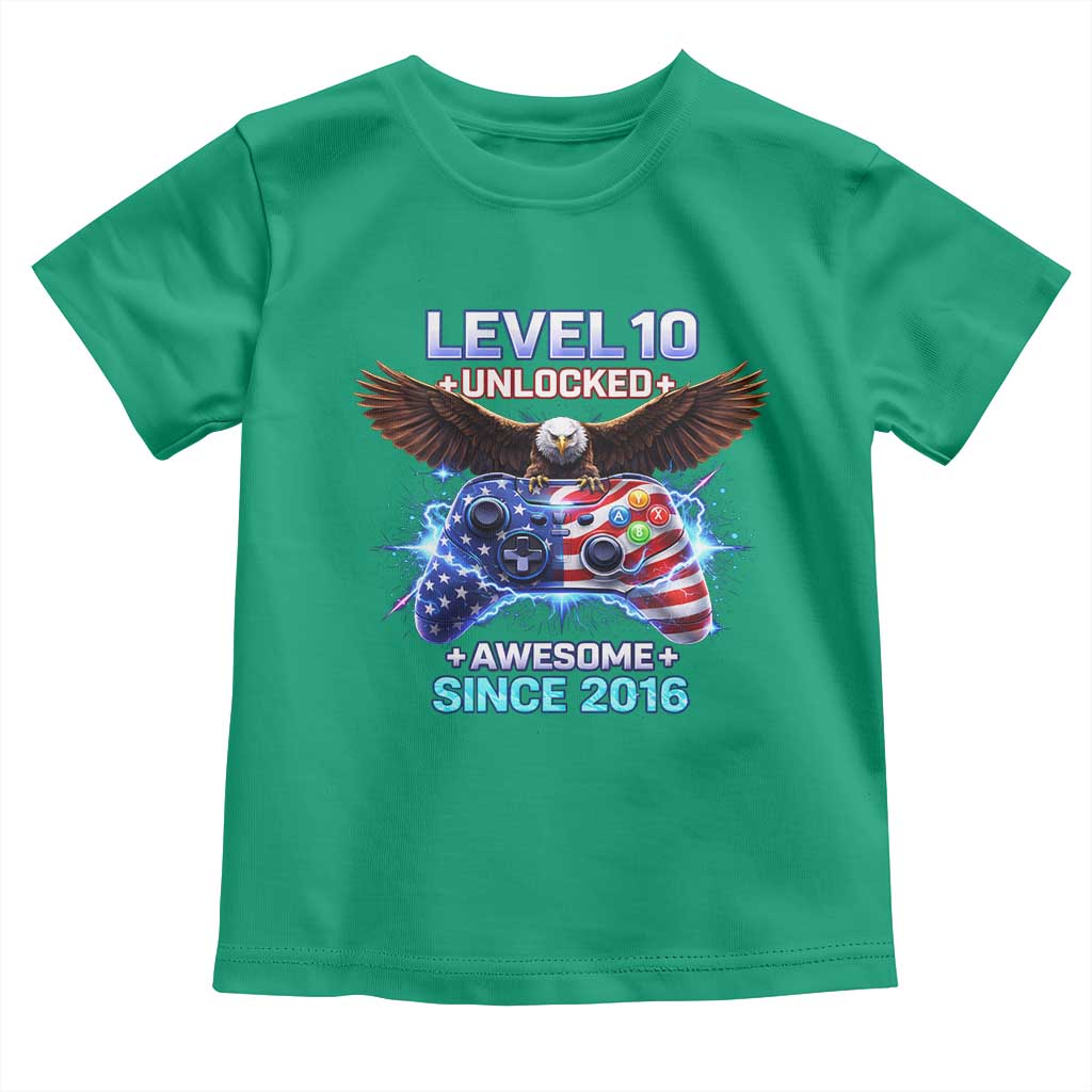 Funny 10th Birthday Toddler T Shirt Level 10 Unlocked Awesome Since 2016 USA Gamer
