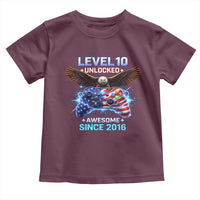 Funny 10th Birthday Toddler T Shirt Level 10 Unlocked Awesome Since 2016 USA Gamer