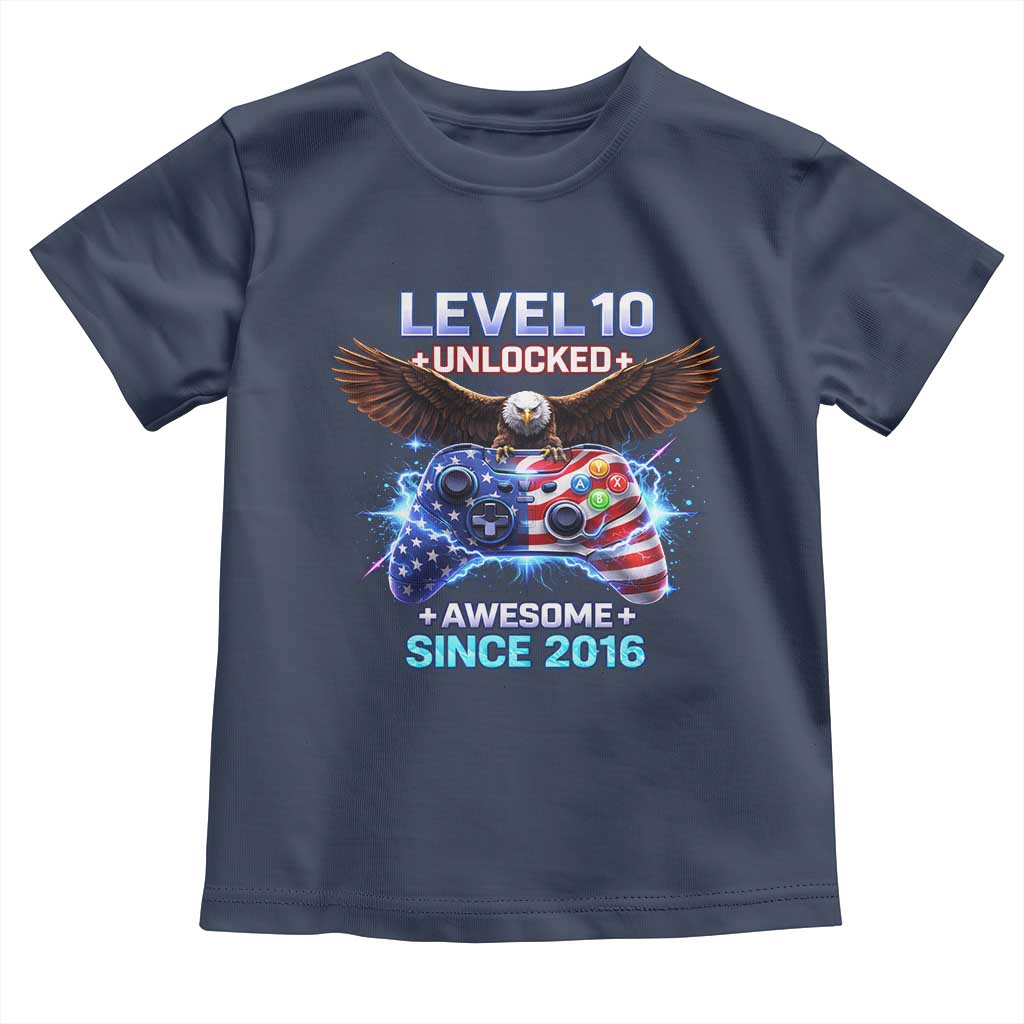 Funny 10th Birthday Toddler T Shirt Level 10 Unlocked Awesome Since 2016 USA Gamer
