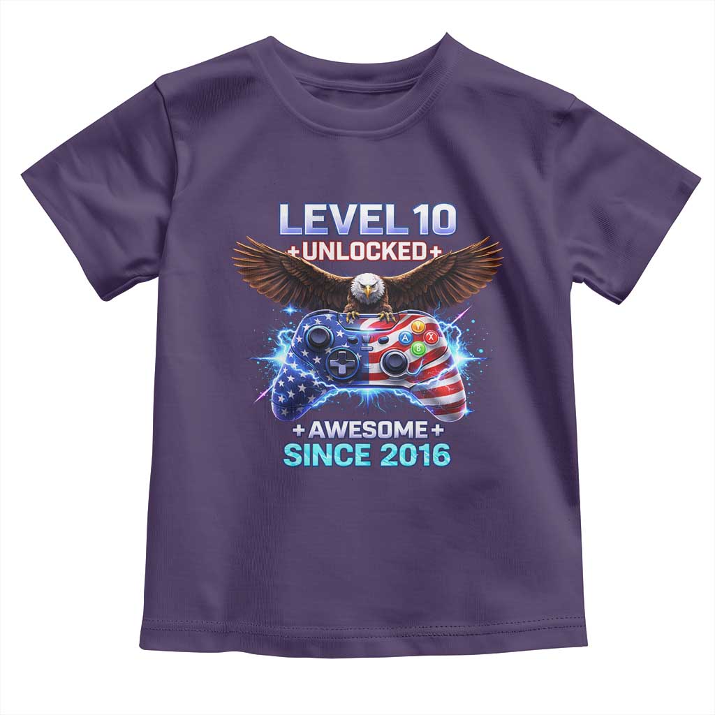 Funny 10th Birthday Toddler T Shirt Level 10 Unlocked Awesome Since 2016 USA Gamer
