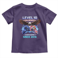 Funny 10th Birthday Toddler T Shirt Level 10 Unlocked Awesome Since 2016 USA Gamer