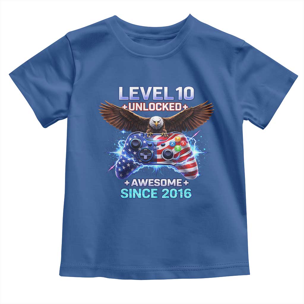 Funny 10th Birthday Toddler T Shirt Level 10 Unlocked Awesome Since 2016 USA Gamer