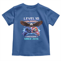 Funny 10th Birthday Toddler T Shirt Level 10 Unlocked Awesome Since 2016 USA Gamer