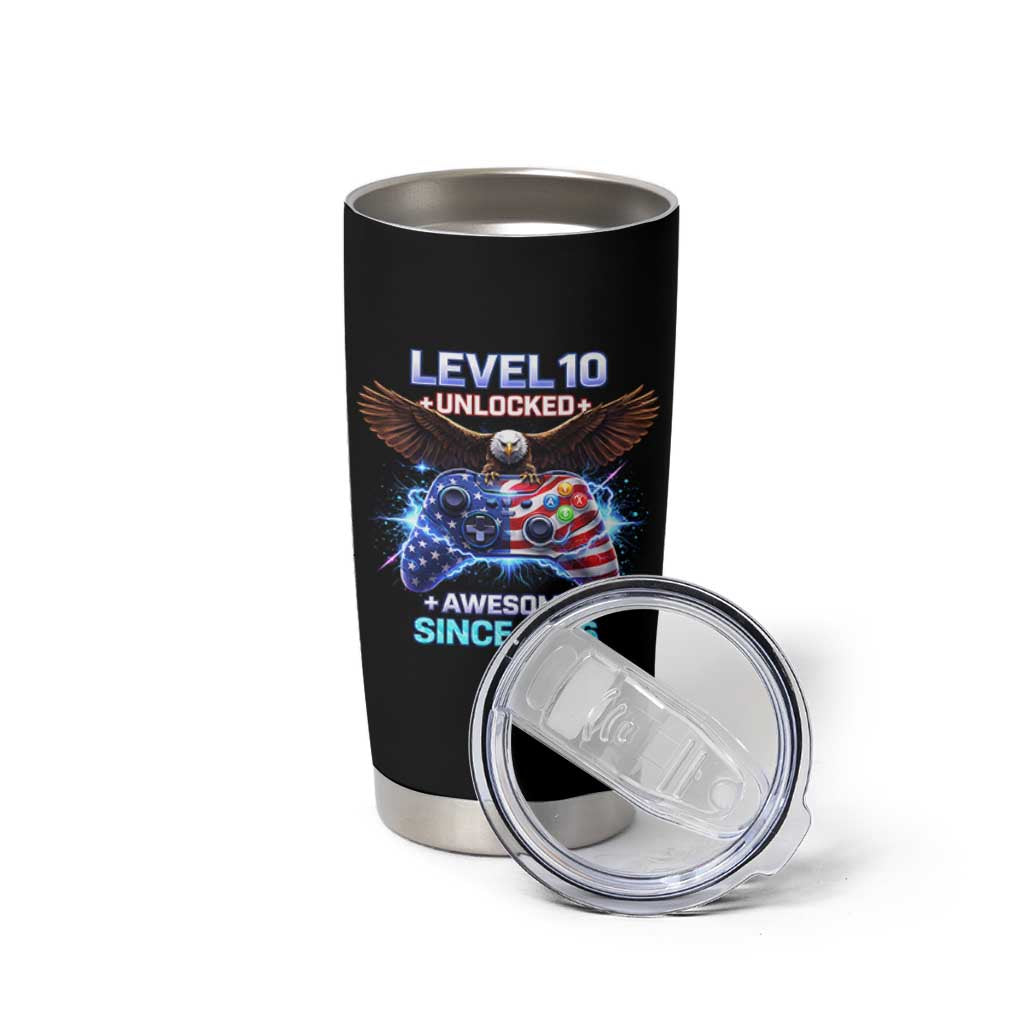 Funny 10th Birthday Tumbler Cup Level 10 Unlocked Awesome Since 2016 USA Gamer