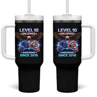 Funny 10th Birthday Tumbler With Handle Level 10 Unlocked Awesome Since 2016 USA Gamer