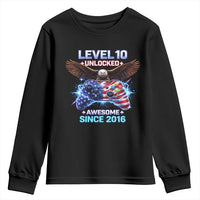 Funny 10th Birthday Youth Sweatshirt Level 10 Unlocked Awesome Since 2016 USA Gamer