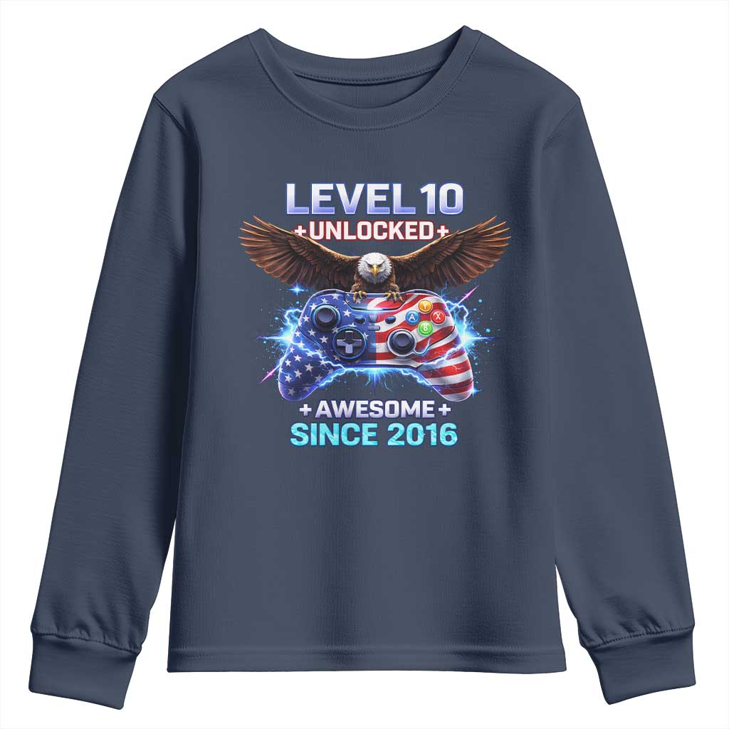 Funny 10th Birthday Youth Sweatshirt Level 10 Unlocked Awesome Since 2016 USA Gamer