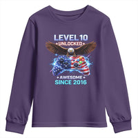 Funny 10th Birthday Youth Sweatshirt Level 10 Unlocked Awesome Since 2016 USA Gamer