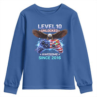 Funny 10th Birthday Youth Sweatshirt Level 10 Unlocked Awesome Since 2016 USA Gamer