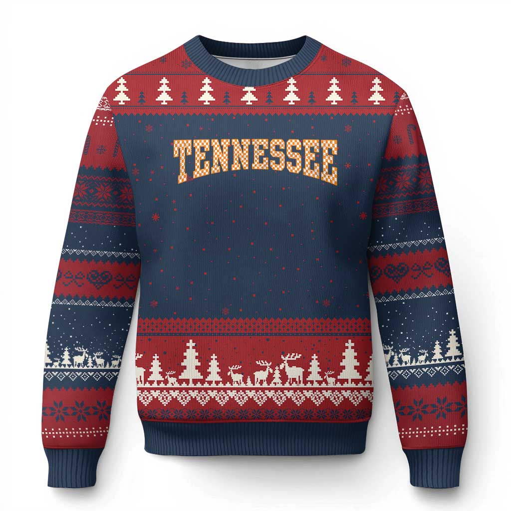 Tennessee Fan Ugly Christmas Sweater Orange Retro Checkered Varsity TN State