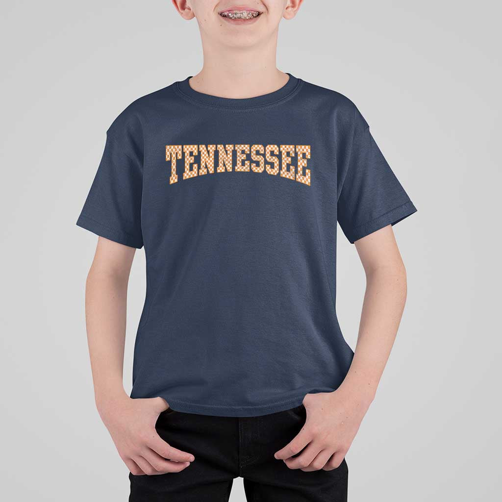 Tennessee Fan T Shirt For Kid Orange Retro Checkered Varsity TN State