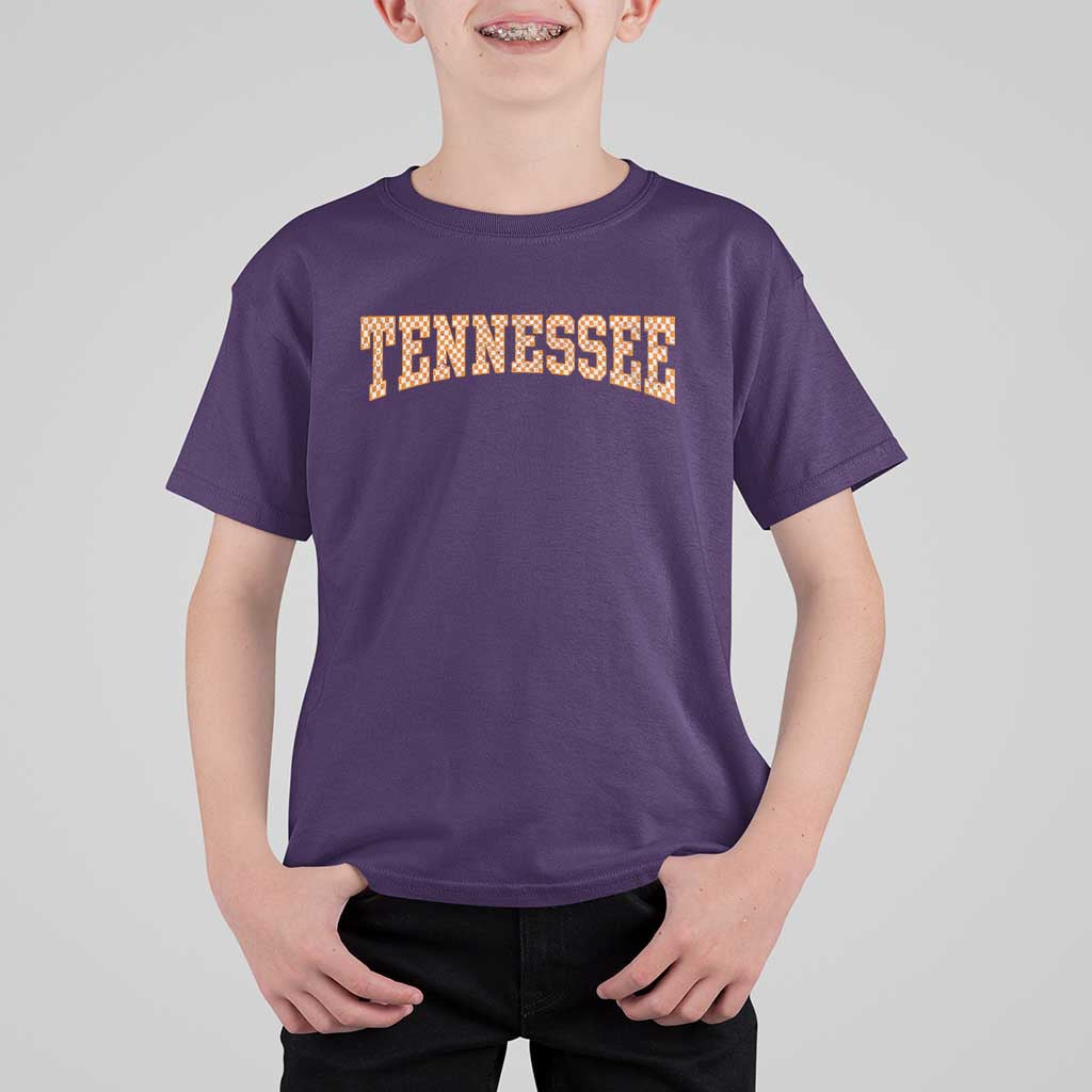 Tennessee Fan T Shirt For Kid Orange Retro Checkered Varsity TN State