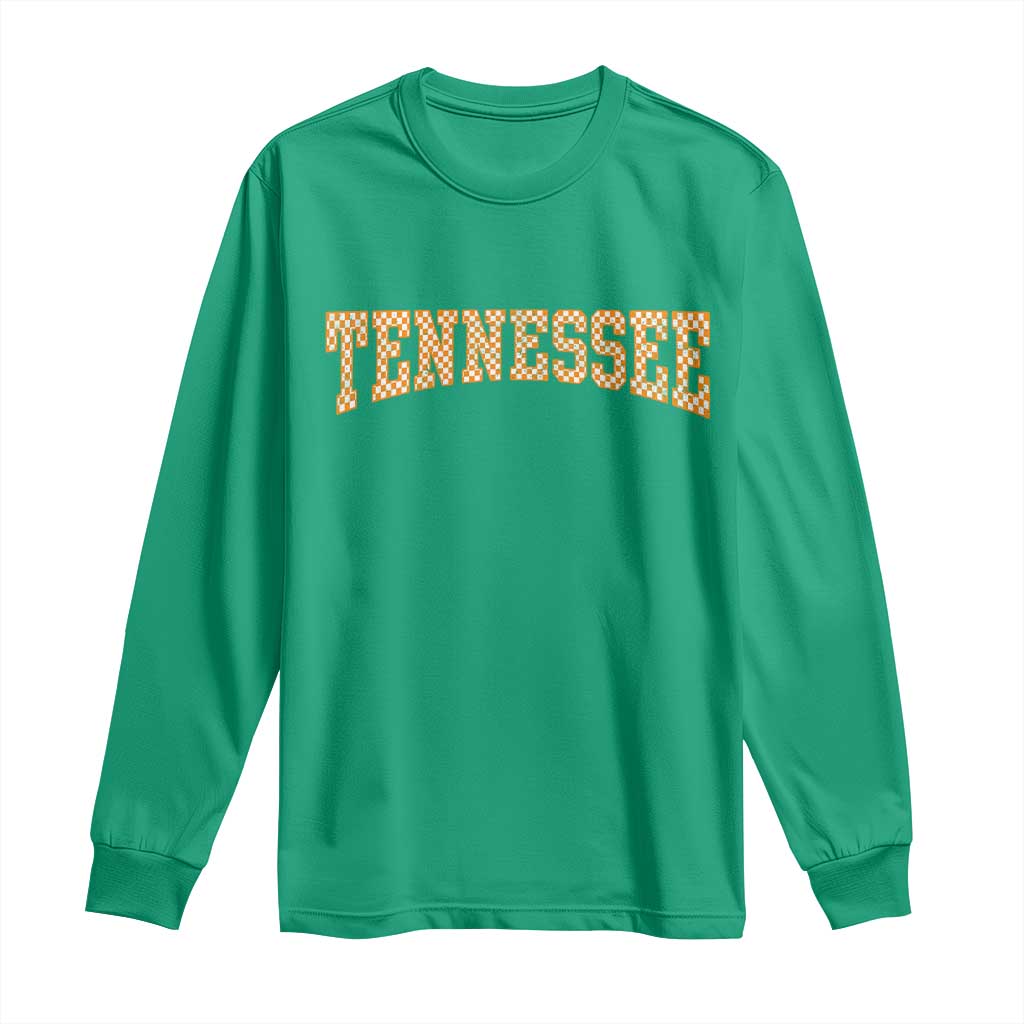 Tennessee Fan Long Sleeve Shirt Orange Retro Checkered Varsity TN State