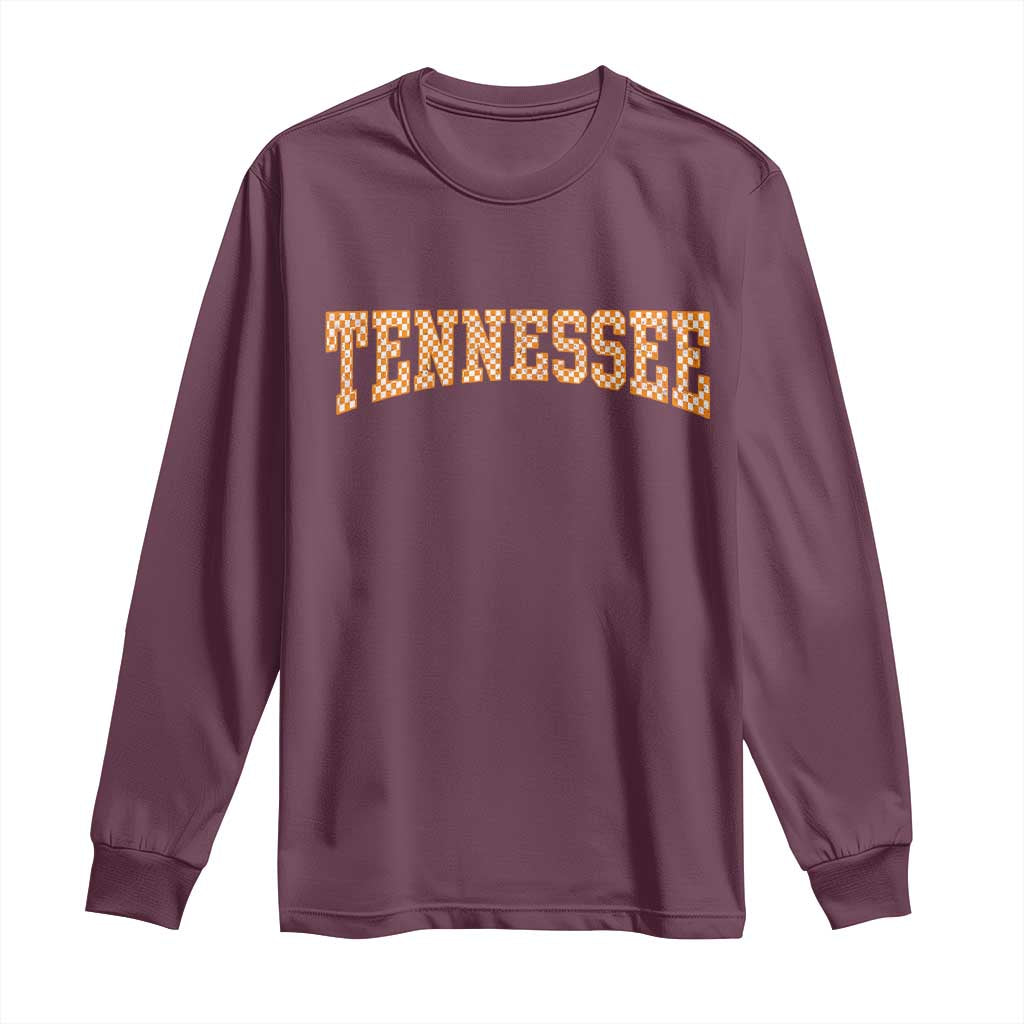 Tennessee Fan Long Sleeve Shirt Orange Retro Checkered Varsity TN State