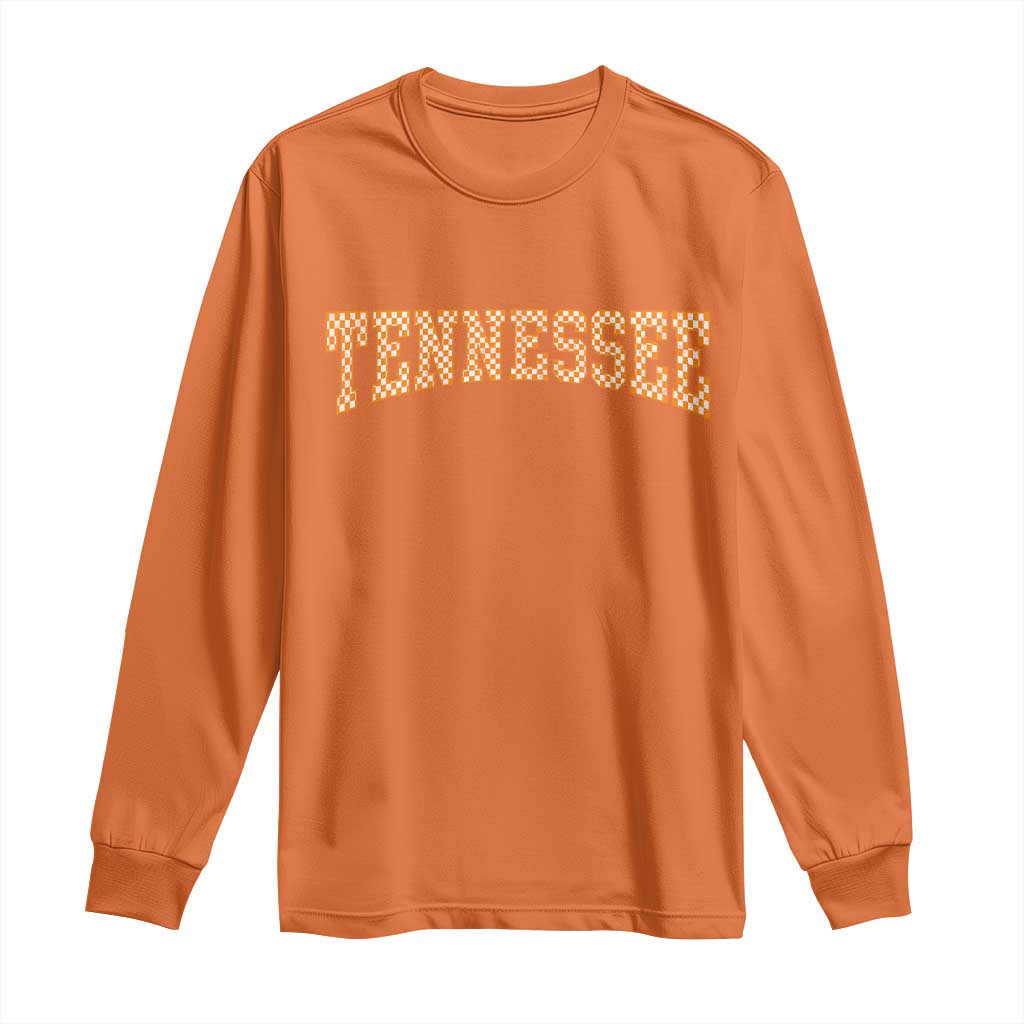 Tennessee Fan Long Sleeve Shirt Orange Retro Checkered Varsity TN State