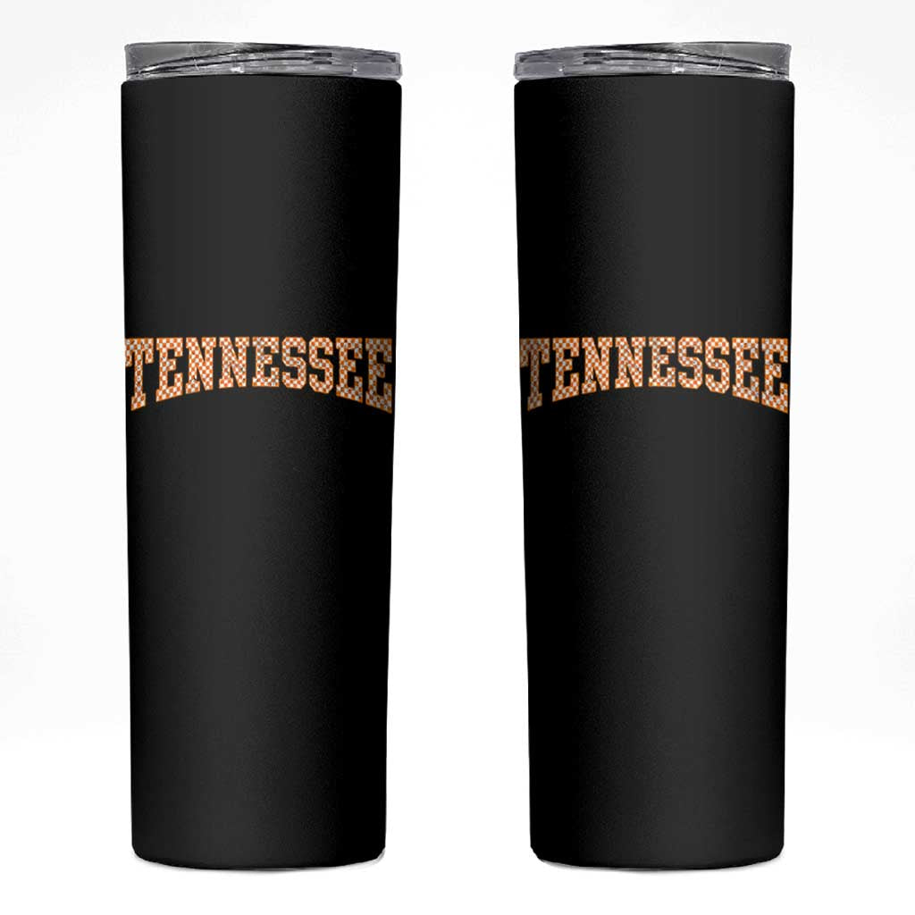 Tennessee Fan Skinny Tumbler Orange Retro Checkered Varsity TN State