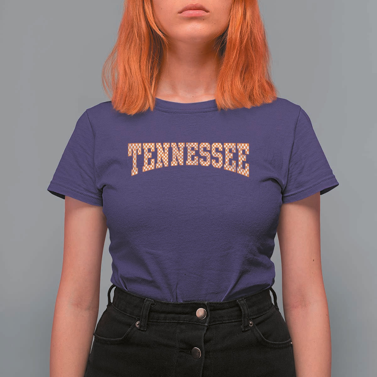 Tennessee Fan T Shirt For Women Orange Retro Checkered Varsity TN State